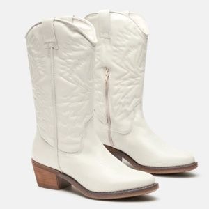 Steve Madden Hayward White Leather Western Cowboy Boots Women's